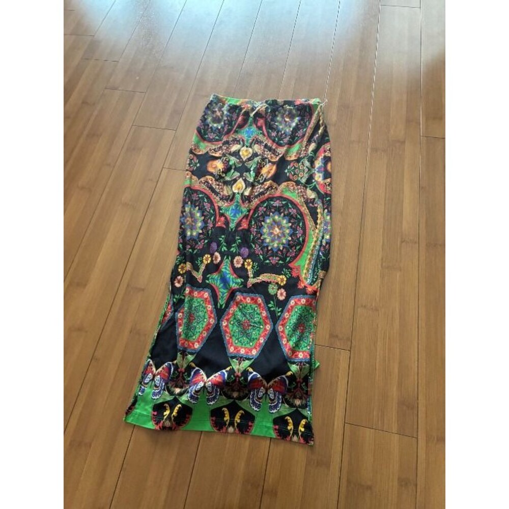 Farm Rio Black Maxi Skirt with Colorful Butterfly and Mandala Print Small